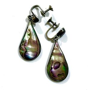 BOGO > Taxco, Vintage 1950s Sterling Silver Abalone Screw Back Earrings